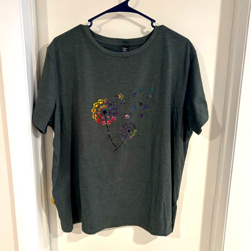 Olive Green Dandelion with colored paw prints 2XL